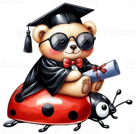 Aigenerated Bear Wearing A Graduation Cap And Gown Sitting On A Ladybug 43195718 Png