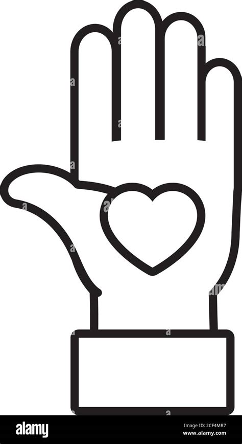 Hand With Heart Icon Over White Background Line Style Vector