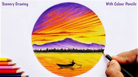 How To Draw An Evening Scenery With Colour Pencils Beautiful River