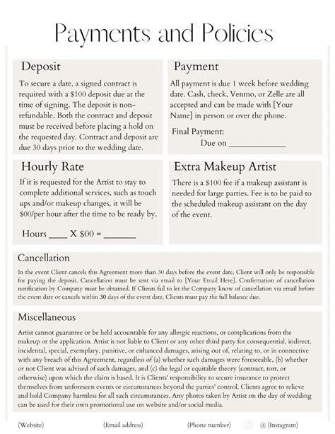 Editable Bridal Makeup Contract Template Etsy