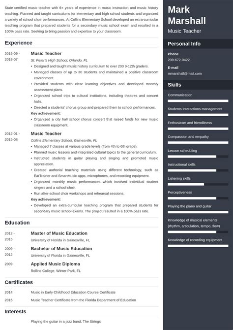 Music Teacher Resume Sample And Writing Guide 20 Tips