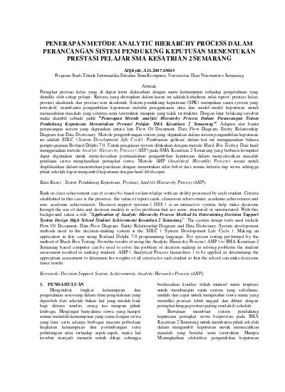 Penerapan Metode Analytic Hierarchy Process Dalam Perancangan Sistem