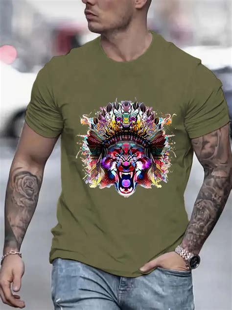 Angry Animal Print T Shirt Tees Men Casual Short Sleeve T Temu Australia