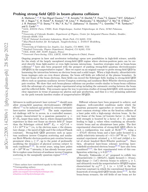 Pdf Probing Strong Field Qed In Beam Plasma Collisions