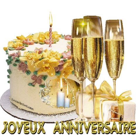 scintillant joyeux anniversaire coupes de champagne gâteau bougies