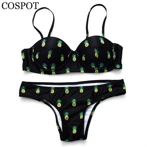 COSPOT Bikini 2019 Badeanzug Push Up Schwarz Mini Bikinis Ananas