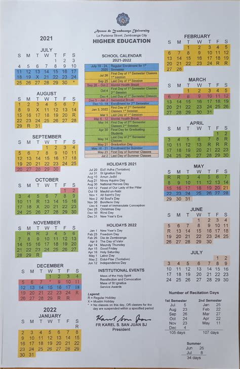 School Calendar SY 2021-2022 – Ateneo de Zamboanga University