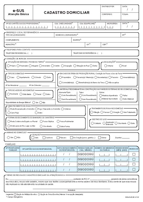 Ficha De Cadastro Domiciliar - RETOEDU