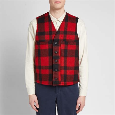 Filson Mackinaw Wool Vest Red Black Plaid END