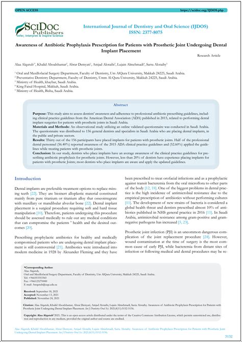 Pdf Awareness Of Antibiotic Prophylaxis Prescription For Patients With Prosthetic Joint