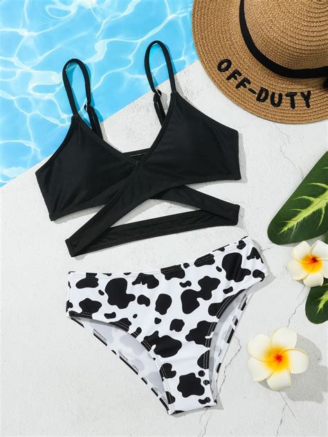 Girls Cow Print Wrap Bikini Swimsuit Artofit