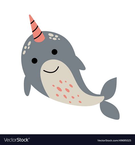 Cute hand drawn narwhal Royalty Free Vector Image