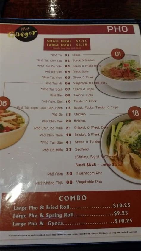 Menu At Hot Ginger Pho Restaurant Lacey