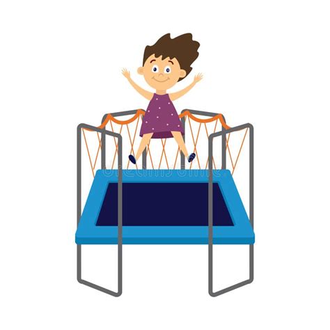 Joyeux Saut D Enfant Sur Trampoline Illustration Vectorielle De Dessin