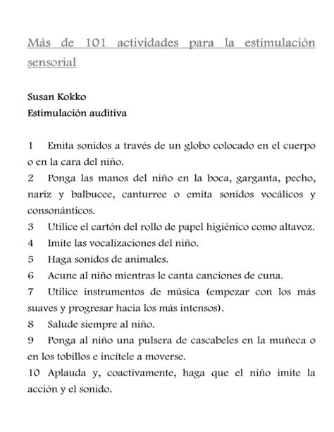 Actividades De Estimulaci N Sensorial