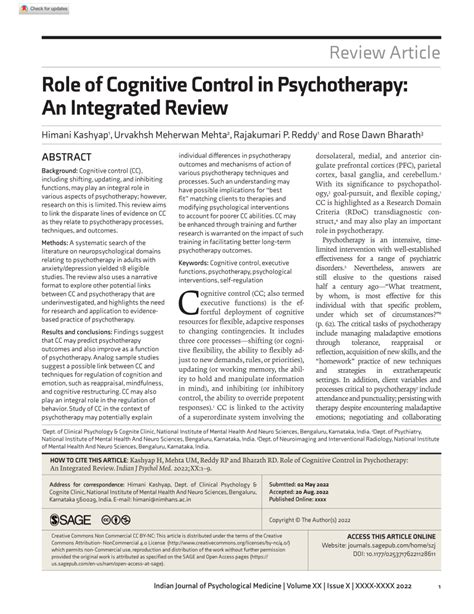 PDF Role Of Cognitive Control In Psychotherapy An Integrated Review