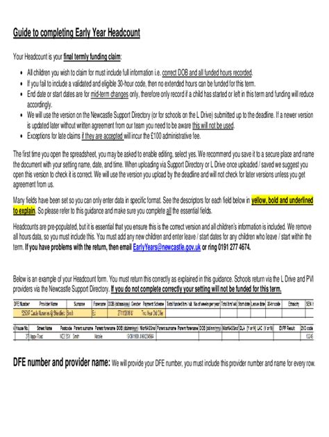 Fillable Online Guide To Completing Early Year Pre Headcount And