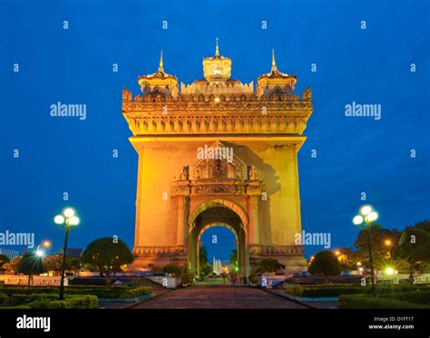 patuxai arch monument vientiane  capital  laos   night