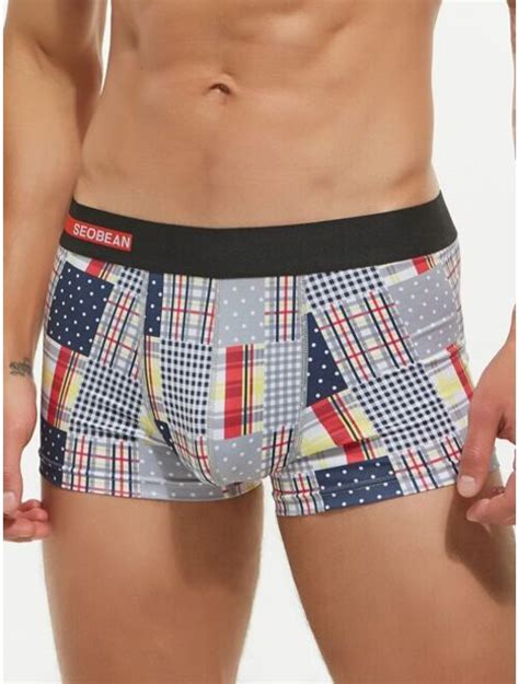 Buy Shein Men Patchwork Contrast Letter Tape Boxer Brief Online