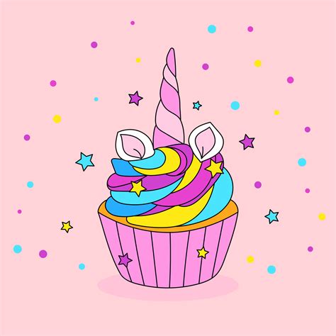 diseño de cupcakes de unicornio Tarjeta de feliz cumpleaños para un