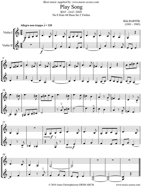 Bartok From Duos Play Song Violins Classical Sheet Music