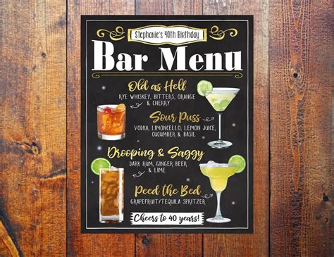 Personalized Bar Sign Chalkboard Bar Menu Custom Cocktail Etsy Bar Menu Personalized Bar