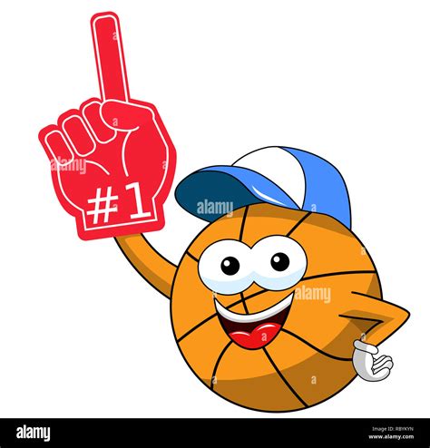 basketball ball cartoon funny character number one gloves supporter or fan isolated on white ...