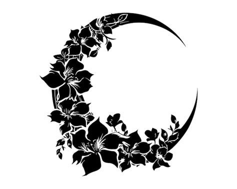 Floral Crescent Moon Silhouette Elegant Floral Crescent Moon Silhouette vector | Premium AI ...