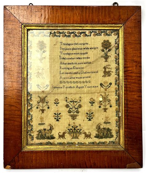 Lot An Antique Embroidery Sampler In Timber Frame 1844