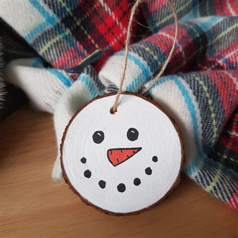 Mini Painted Snowman Face Wood Slice Ornament Etsy