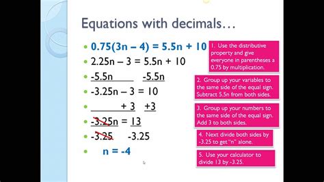 Solve Equations With Decimals And Fractions Lesson 9 Math 100g Youtube