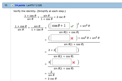 Solved Verify The Identity Simplify At Each Step 1 Chegg