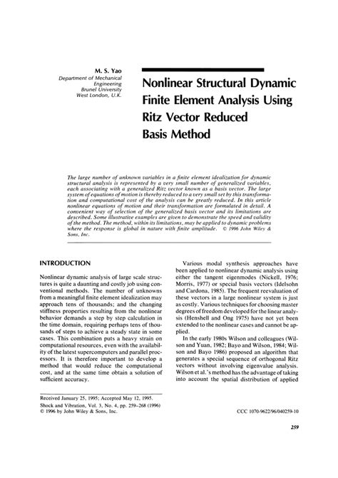 Pdf Nonlinear Structural Dynamic Finite Element Analysis Using Ritz