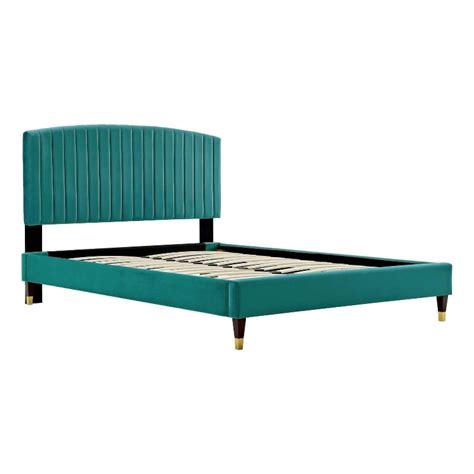 Modway Alessi Modern Performance Velvet Queen Platform Bed In Teal