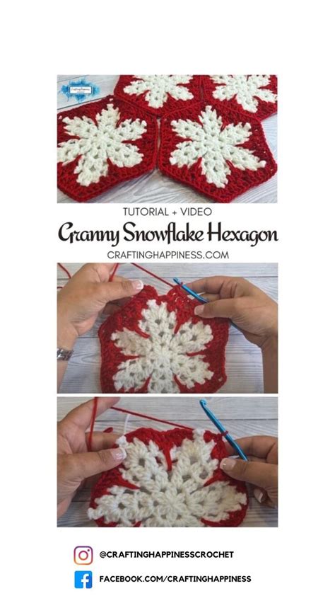 Crochet Granny Snowflake Hexagon Tutorial Crafting Happiness Idea Pin