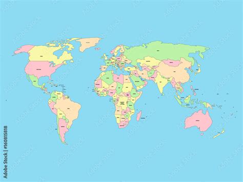 World map with names of sovereign countries and larger dependent ...