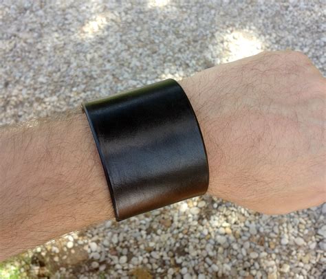 Black Leather Cuff Black Mens Handmade Jewelry Bracelet T Etsy