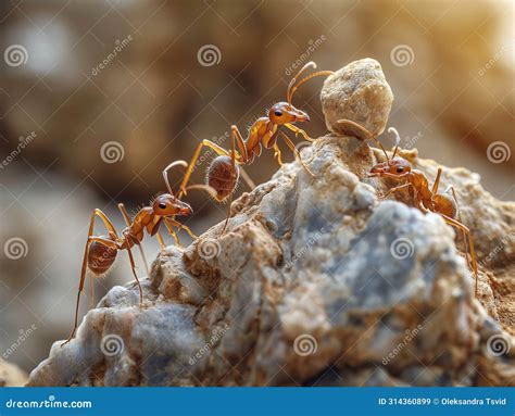 Ants Roll Heavy Stones Uphill At Rock Highly Organized Ant Colony