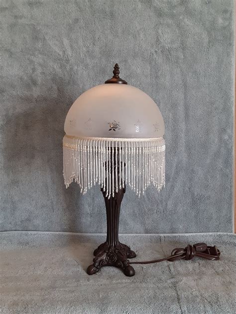 Boudoir Lamp Glass Shade And Beaded Fringe Accent Lamp Etsy