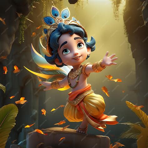 Premium AI Image | Krishna 3D Cartoon Animation Bringing Mythology to ...