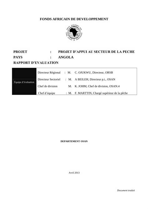 Pdf Angola Projet Dappui Au Secteur De La P Che