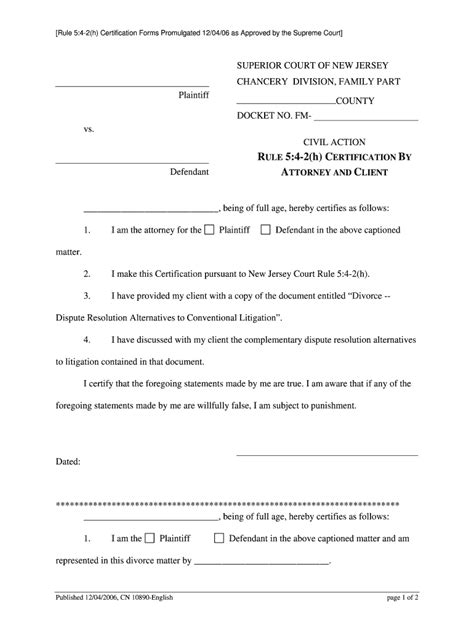 Rule 54 2h Certification By Self Represented Nj Courts Form Fill Out And Sign Printable Pdf