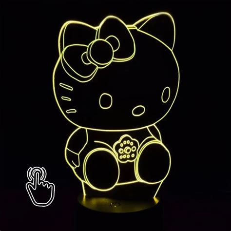 3D LED Hola gato kitty lámpara 7 colores que cambian la luz de la noche