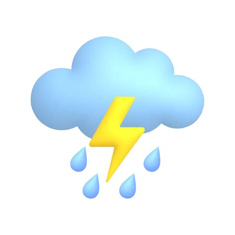 Thunderstorm Cloud Rain Drops And Lightning Cute Weather Realistic