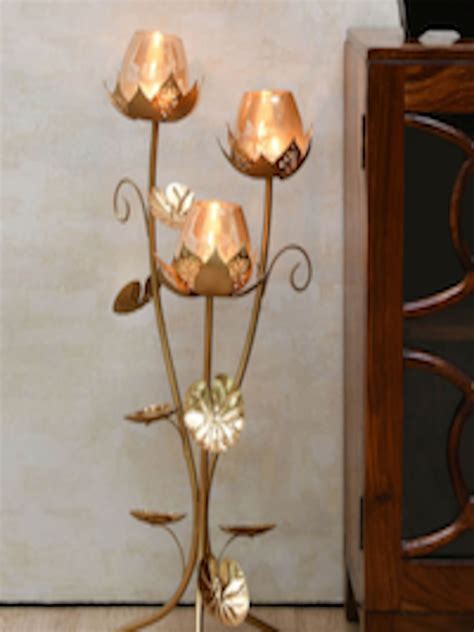 Buy Athome By Nilkamal Gold Toned Lotus Floor Candle Stand Candle