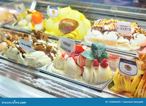 VENICE, ITALY - MAY, 2017: Various Flavors of Gelato Ice Cream I Editorial Image - Image of milk ...