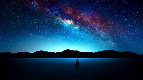 waterfront, sky, astronomy, stars, beauty in nature, boat, starry ...