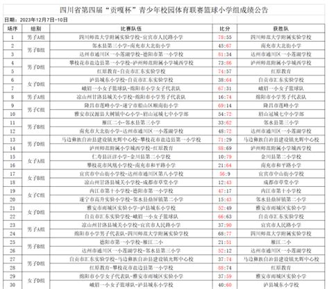 12月10日 第四届“贡嘎杯”篮球小学组成绩公告 四川省 校园 青少年