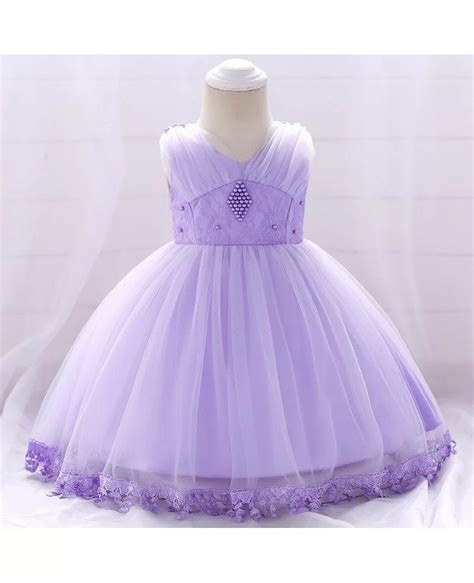 2649 Light Purple Baby Girl Party Dress With Lace Trim For 12 24