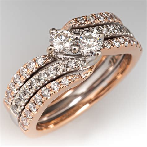 Ever Us Twin Diamond Wedding Ring Set K White Rose Gold